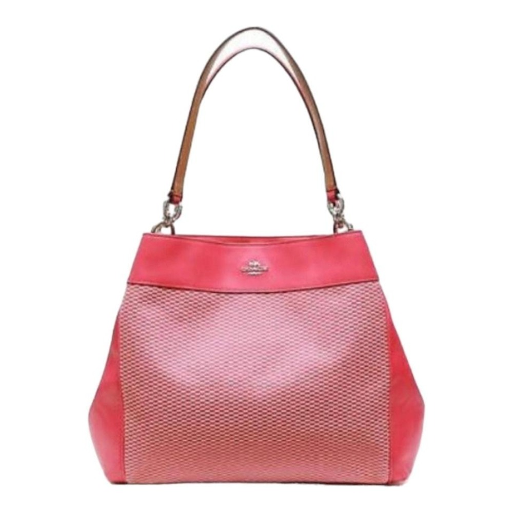 Coach F57540 Legacy Jacquard Lexy Shoulder Bag Milk‎ Bright Pink